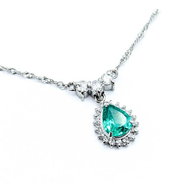 Necklace Drop .33ctw Round Diamonds .70ct Emerald 850pt 1.4mm 17" 3.93g 125030064