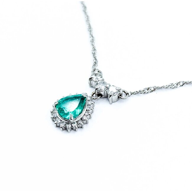 Necklace Drop .33ctw Round Diamonds .70ct Emerald 850pt 1.4mm 17" 3.93g 125030064