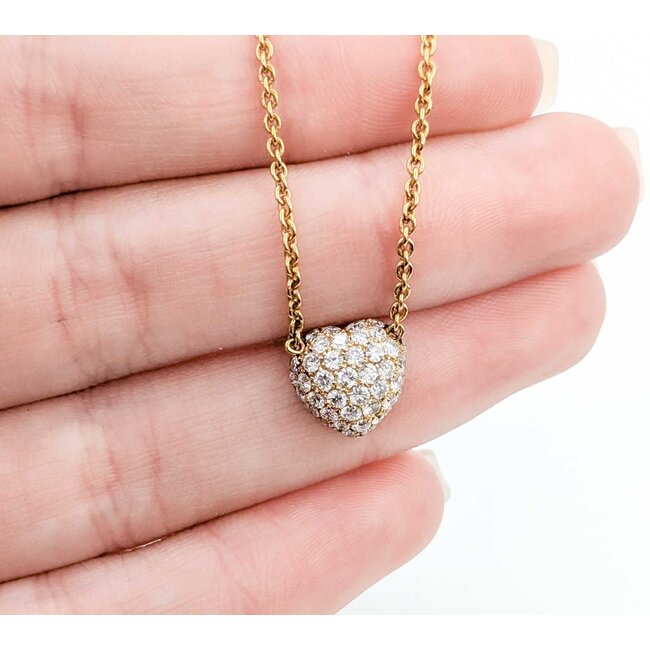 Necklace Heart Link 1.6mm .84ctw Round Diamonds 18ky 15-16" 5.6g 125030023
