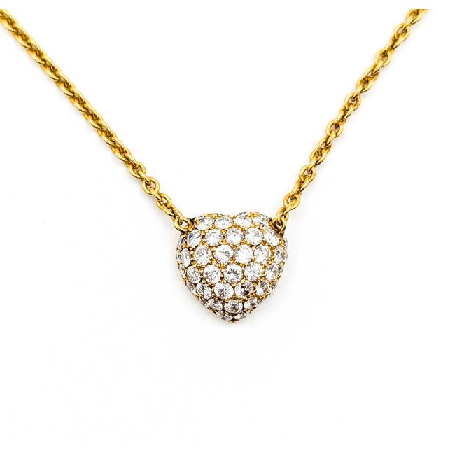 Necklace Heart Link 1.6mm .84ctw Round Diamonds 18ky 15-16" 5.6g 125030023