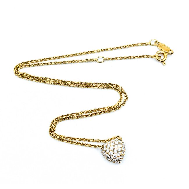 Necklace Heart Link 1.6mm .84ctw Round Diamonds 18ky 15-16" 5.6g 125030023