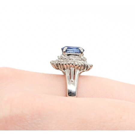 Ring Cocktail 0.59ctw Round & Baguette Diamonds 2.06ct Sapphire 900pt 15x14mm sz7 7.67g 125030071