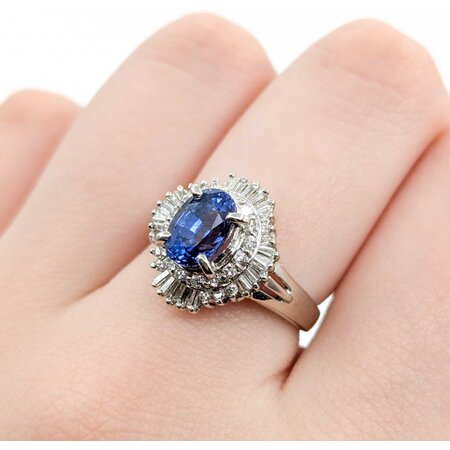 Ring Cocktail 0.59ctw Round & Baguette Diamonds 2.06ct Sapphire 900pt 15x14mm sz7 7.67g 125030071