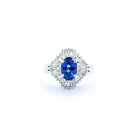Ring Cocktail 0.59ctw Round & Baguette Diamonds 2.06ct Sapphire 900pt 15x14mm sz7 7.67g 125030071