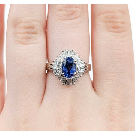 Ring Cocktail 0.59ctw Round & Baguette Diamonds 2.06ct Sapphire 900pt 15x14mm sz7 7.67g 125030071