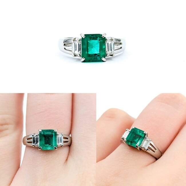 Ring 3-Stone 0.26ctw Baguette Diamonds 1.48ct Emerald 900pt 7.4mm sz6.5 4.07g 125030067