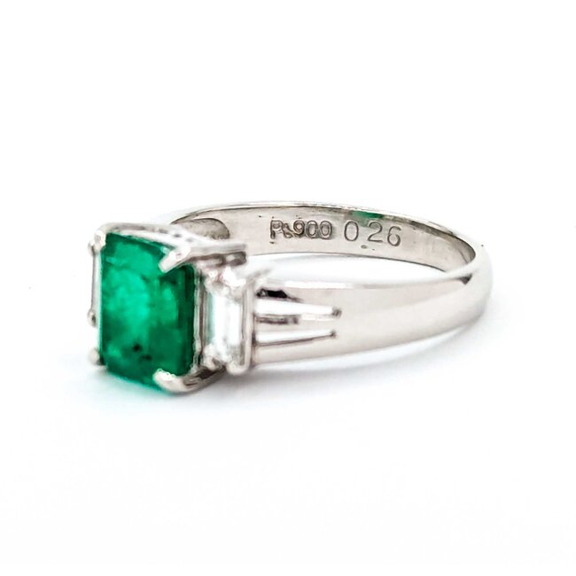 Ring 3-Stone 0.26ctw Baguette Diamonds 1.48ct Emerald 900pt 7.4mm sz6.5 4.07g 125030067