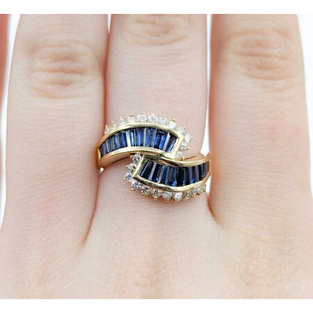 Ring Bi-Pass 0.50ctw Round Diamonds 1.49ct Blue Sapphire 18ky 14mm sz6.5 6.23g 125030070