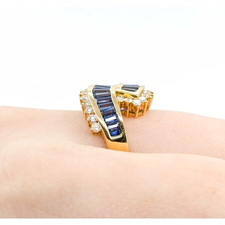Ring Bi-Pass 0.50ctw Round Diamonds 1.49ct Blue Sapphire 18ky 14mm sz6.5 6.23g 125030070