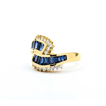 Ring Bi-Pass 0.50ctw Round Diamonds 1.49ct Blue Sapphire 18ky 14mm sz6.5 6.23g 125030070