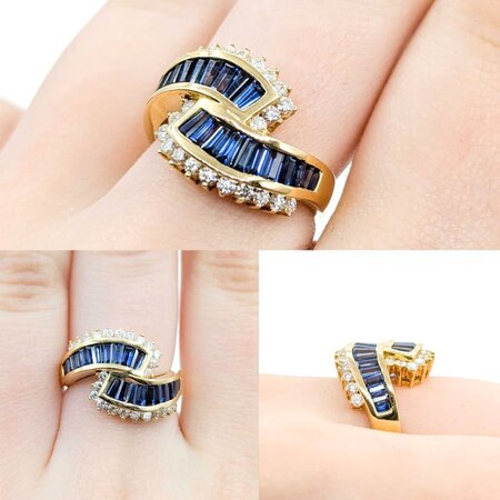 Ring Bi-Pass 0.50ctw Round Diamonds 1.49ct Blue Sapphire 18ky 14mm sz6.5 6.23g 125030070