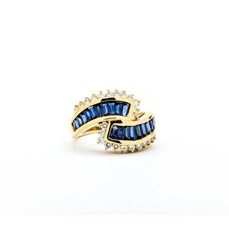 Ring Bi-Pass 0.50ctw Round Diamonds 1.49ct Blue Sapphire 18ky 14mm sz6.5 6.23g 125030070