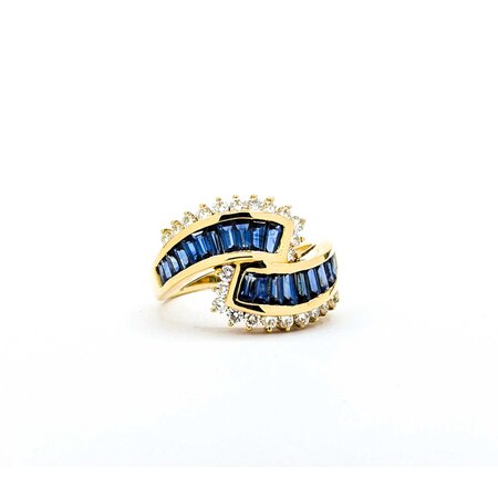 Ring Bi-Pass 0.50ctw Round Diamonds 1.49ct Blue Sapphire 18ky 14mm sz6.5 6.23g 125030070