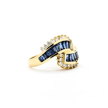 Ring Bi-Pass 0.50ctw Round Diamonds 1.49ct Blue Sapphire 18ky 14mm sz6.5 6.23g 125030070