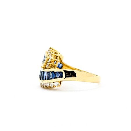 Ring Bi-Pass 0.50ctw Round Diamonds 1.49ct Blue Sapphire 18ky 14mm sz6.5 6.23g 125030070