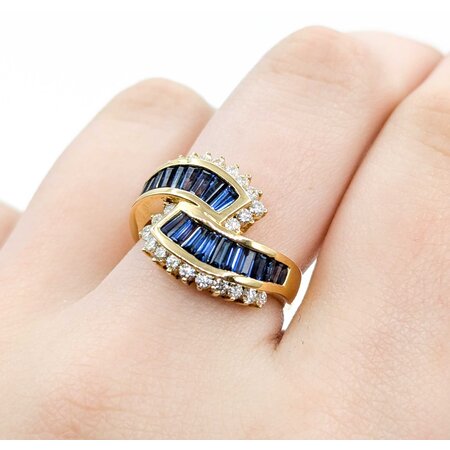 Ring Bi-Pass 0.50ctw Round Diamonds 1.49ct Blue Sapphire 18ky 14mm sz6.5 6.23g 125030070