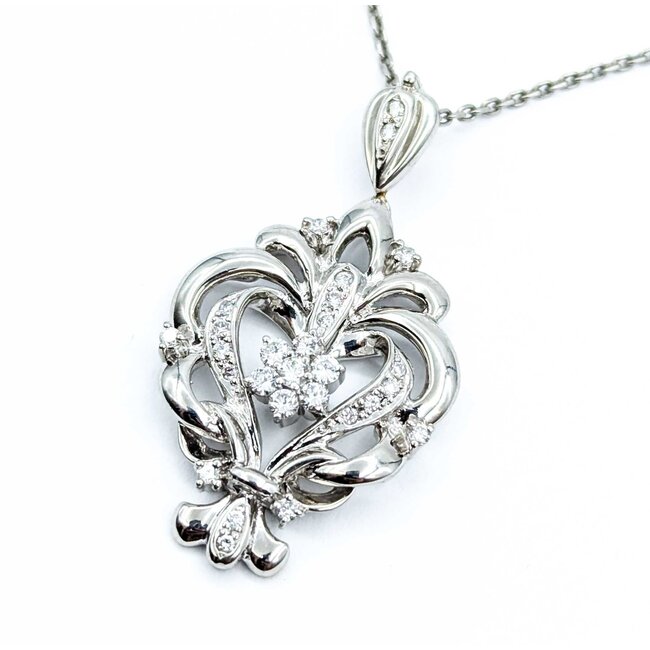 Pendant Bouquet 1.5x.9" .50ctw Round Diamonds 900pt 1.4mm 16" 14.76g 125030080