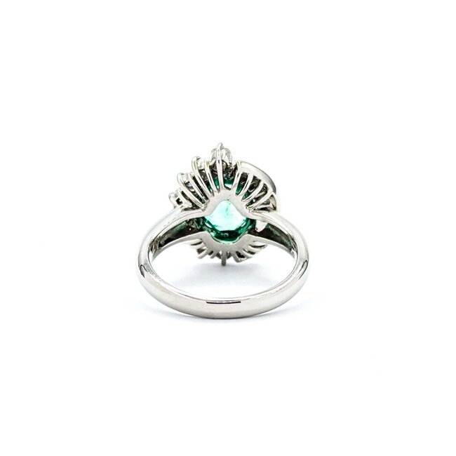 Ring Cocktail, Pear Shape 0.59ctw Round & Baguette Diamonds 1.48ct Emerald 900pt 17x14mm sz6 8.68g 125030088