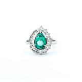  Ring Cocktail, Pear Shape 0.59ctw Round & Baguette Diamonds 1.48ct Emerald 900pt 17x14mm sz6 8.68g 125030088