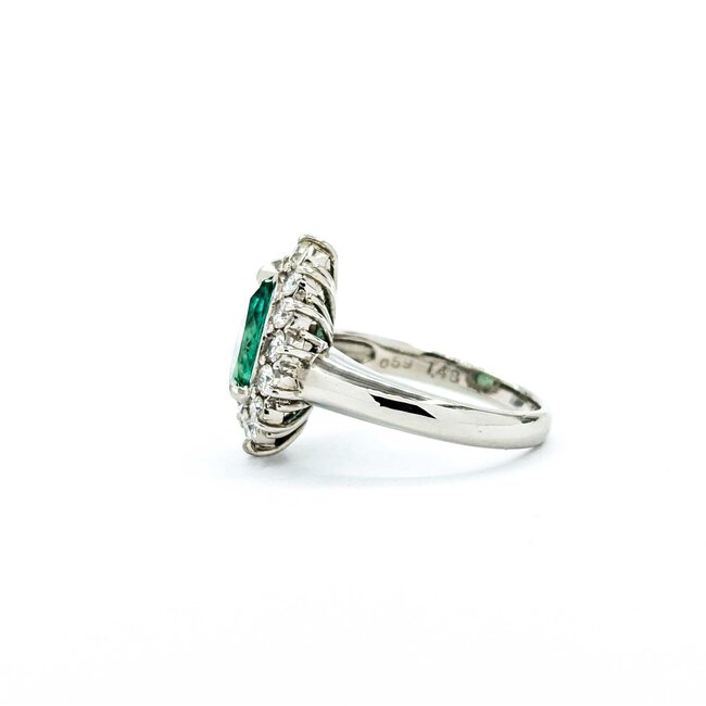 Ring Cocktail, Pear Shape 0.59ctw Round & Baguette Diamonds 1.48ct Emerald 900pt 17x14mm sz6 8.68g 125030088