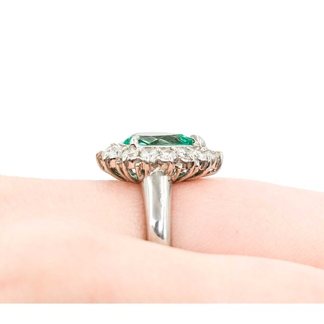 Ring Cocktail, Pear Shape 0.59ctw Round & Baguette Diamonds 1.48ct Emerald 900pt 17x14mm sz6 8.68g 125030088