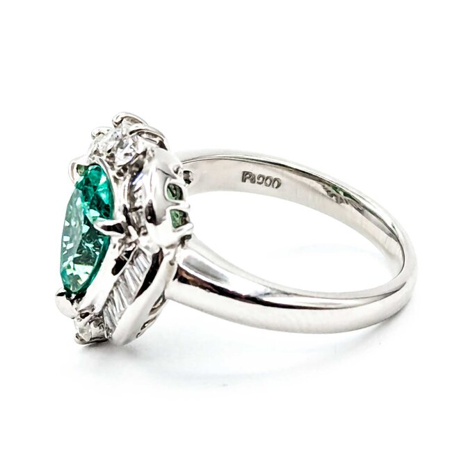 Ring Cocktail, Pear Shape 0.59ctw Round & Baguette Diamonds 1.48ct Emerald 900pt 17x14mm sz6 8.68g 125030088