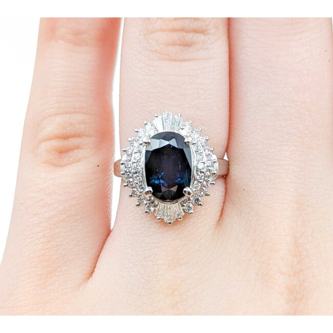 Ring Cocktail 0.67ctw Round & Baguette Diamonds 2.75ct Sapphire 900pt 17.5x14.5mm sz5.5 9.36g 125030058