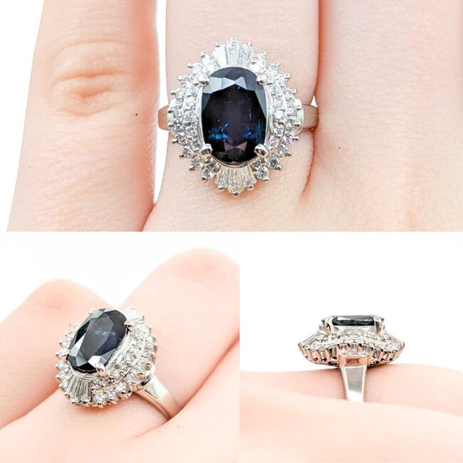 Ring Cocktail 0.67ctw Round & Baguette Diamonds 2.75ct Sapphire 900pt 17.5x14.5mm sz5.5 9.36g 125030058