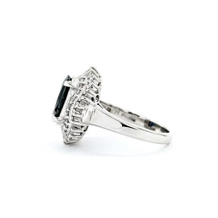 Ring Cocktail 0.67ctw Round & Baguette Diamonds 2.75ct Sapphire 900pt 17.5x14.5mm sz5.5 9.36g 125030058