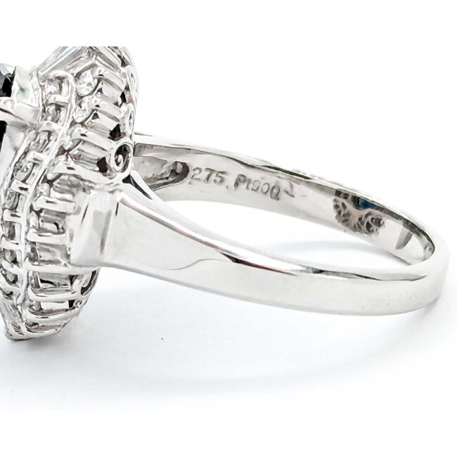 Ring Cocktail 0.67ctw Round & Baguette Diamonds 2.75ct Sapphire 900pt 17.5x14.5mm sz5.5 9.36g 125030058