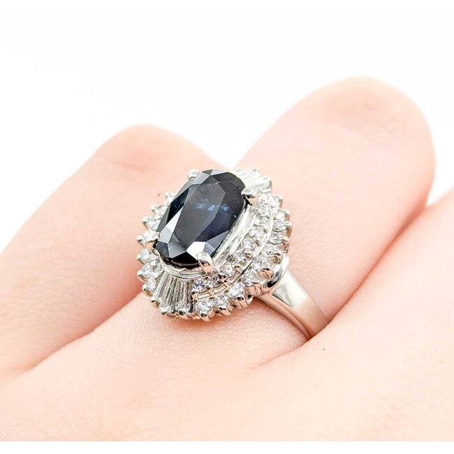 Ring Cocktail 0.67ctw Round & Baguette Diamonds 2.75ct Sapphire 900pt 17.5x14.5mm sz5.5 9.36g 125030058