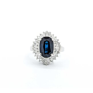 Ring Cocktail 0.67ctw Round & Baguette Diamonds 2.75ct Sapphire 900pt 17.5x14.5mm sz5.5 9.36g 125030058