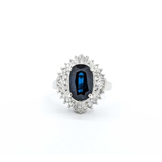 Ring Cocktail 0.67ctw Round & Baguette Diamonds 2.75ct Sapphire 900pt 17.5x14.5mm sz5.5 9.36g 125030058