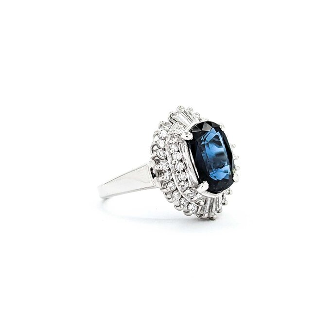 Ring Cocktail 0.67ctw Round & Baguette Diamonds 2.75ct Sapphire 900pt 17.5x14.5mm sz5.5 9.36g 125030058