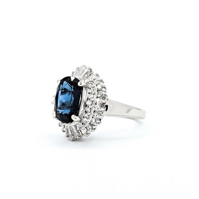 Ring Cocktail 0.67ctw Round & Baguette Diamonds 2.75ct Sapphire 900pt 17.5x14.5mm sz5.5 9.36g 125030058