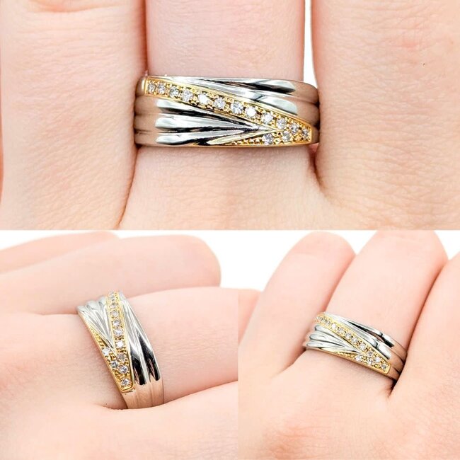 Ring V Shape .14ctw Round Diamonds 900pt 18ky 7.8mm sz9.75 6.03g 125030053