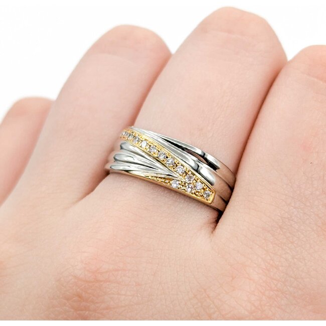 Ring V Shape .14ctw Round Diamonds 900pt 18ky 7.8mm sz9.75 6.03g 125030053