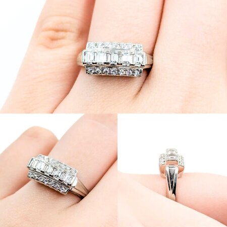 Ring 3-Row .66ctw Baguette & Round Diamonds 900pt 7.8mm sz6.25 5.87g 125030050