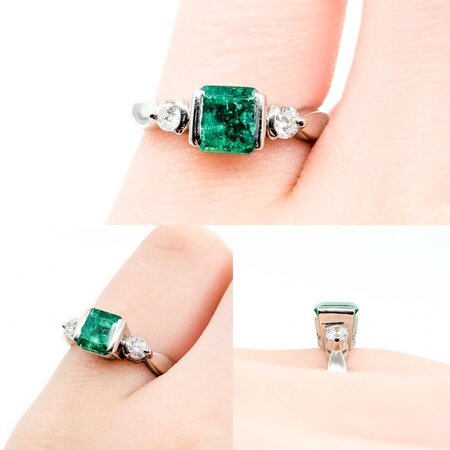 Ring Half Bezel 0.20ctw Round Diamonds .83ct Emerald 900pt 6mm sz6.5 5.07g 125030094