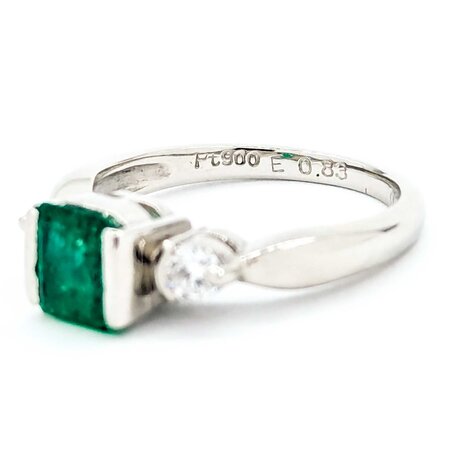 Ring Half Bezel 0.20ctw Round Diamonds .83ct Emerald 900pt 6mm sz6.5 5.07g 125030094