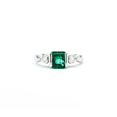 Ring Half Bezel 0.20ctw Round Diamonds .83ct Emerald 900pt 6mm sz6.5 5.07g 125030094
