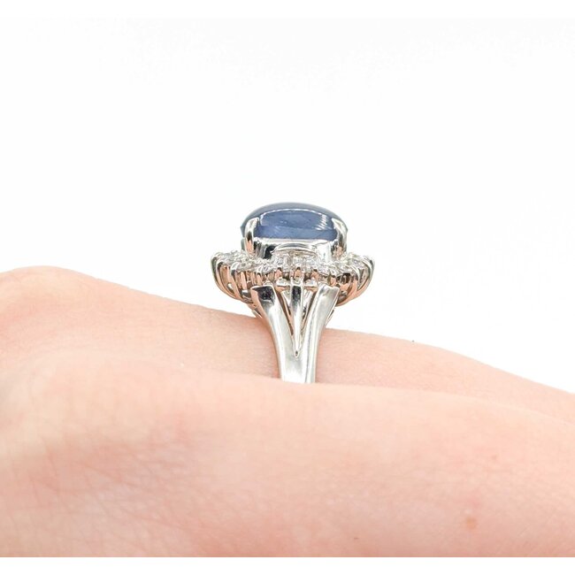 Ring Cocktail 0.48ctw Round & Baguette Diamonds 4.47ct Star Sapphire 900pt 15x14.5mm sz7.25 7.75g 125030063