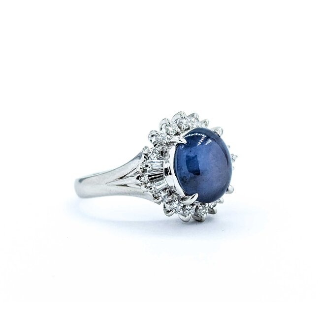 Ring Cocktail 0.48ctw Round & Baguette Diamonds 4.47ct Star Sapphire 900pt 15x14.5mm sz7.25 7.75g 125030063