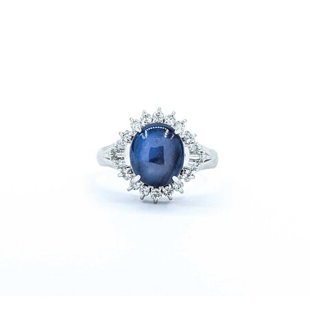 Ring Cocktail 0.48ctw Round & Baguette Diamonds 4.47ct Star Sapphire 900pt 15x14.5mm sz7.25 7.75g 125030063