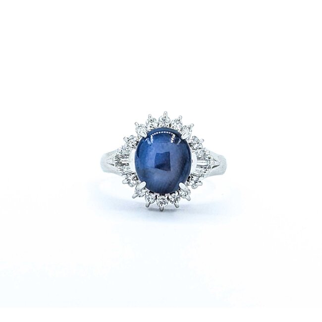 Ring Cocktail 0.48ctw Round & Baguette Diamonds 4.47ct Star Sapphire 900pt 15x14.5mm sz7.25 7.75g 125030063