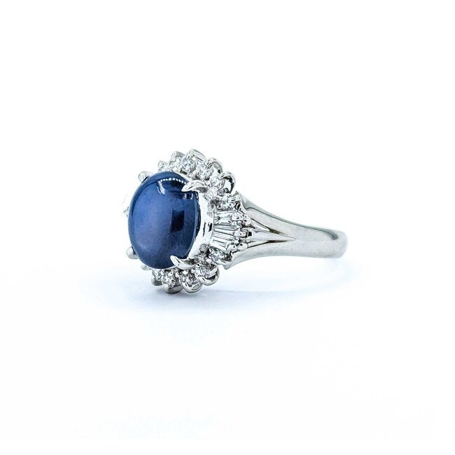 Ring Cocktail 0.48ctw Round & Baguette Diamonds 4.47ct Star Sapphire 900pt 15x14.5mm sz7.25 7.75g 125030063