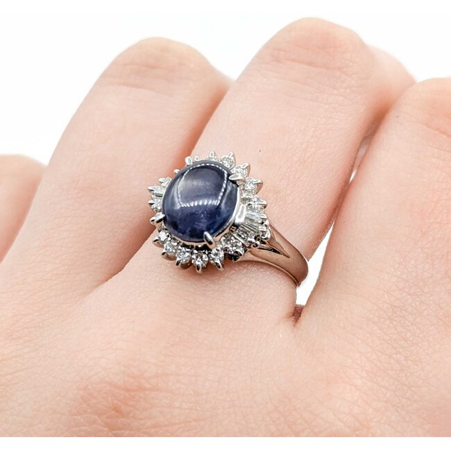 Ring Cocktail 0.48ctw Round & Baguette Diamonds 4.47ct Star Sapphire 900pt 15x14.5mm sz7.25 7.75g 125030063
