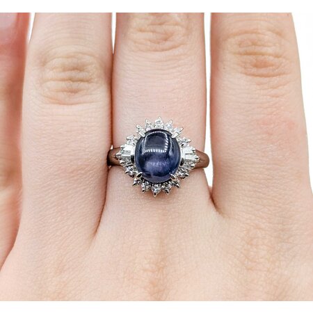 Ring Cocktail 0.48ctw Round & Baguette Diamonds 4.47ct Star Sapphire 900pt 15x14.5mm sz7.25 7.75g 125030063