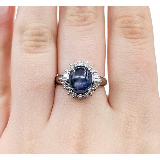 Ring Cocktail 0.48ctw Round & Baguette Diamonds 4.47ct Star Sapphire 900pt 15x14.5mm sz7.25 7.75g 125030063