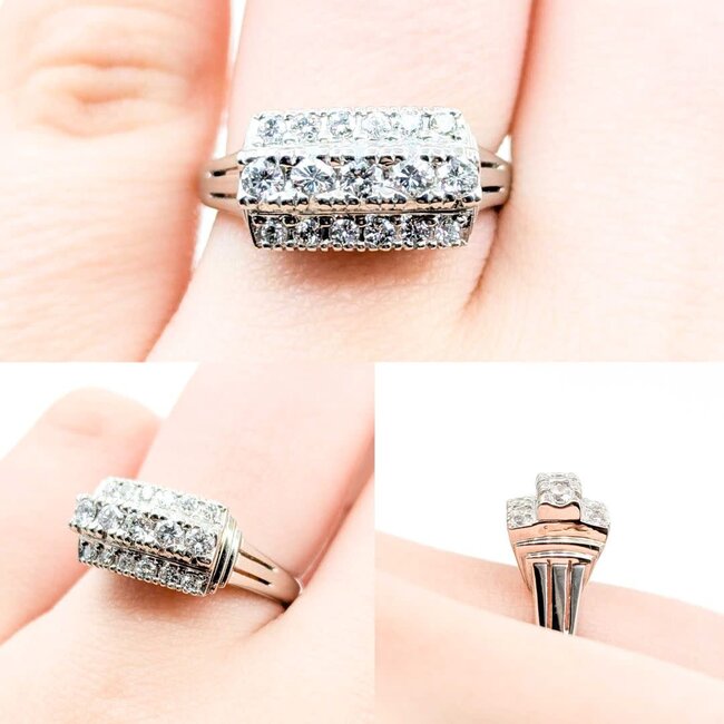 Ring 3-Row, Milgrain 0.50ctw Round Diamonds 900pt 8mm sz6 6.99g 125030062